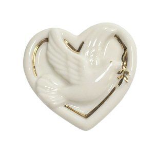Lenox China Peaceful Heart Ceramic Pin Dove Heart Gold Trim